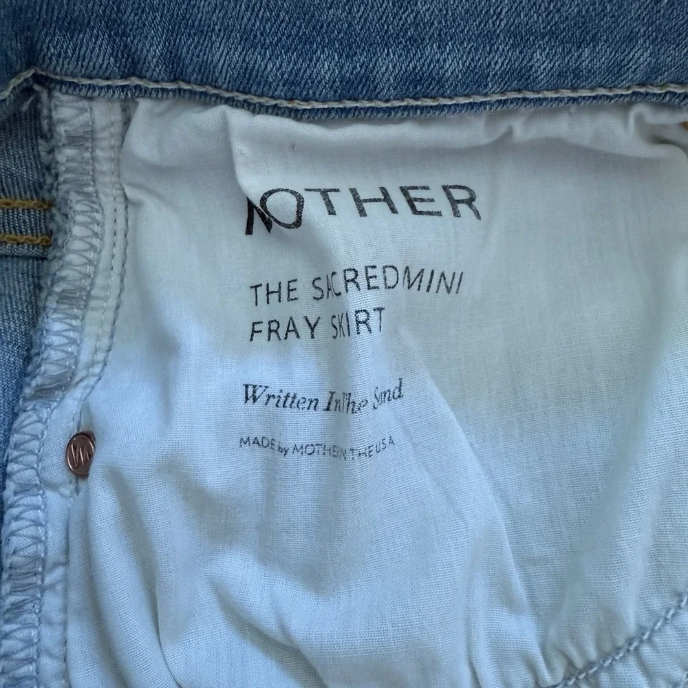 MOTHER The Sacred Mini‎ Fray Skirt Size 27 Written In The Sand Denim Mini Skirt